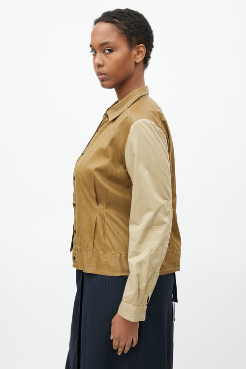 Dries Van Noten Brown Two Tone Crop Shirt