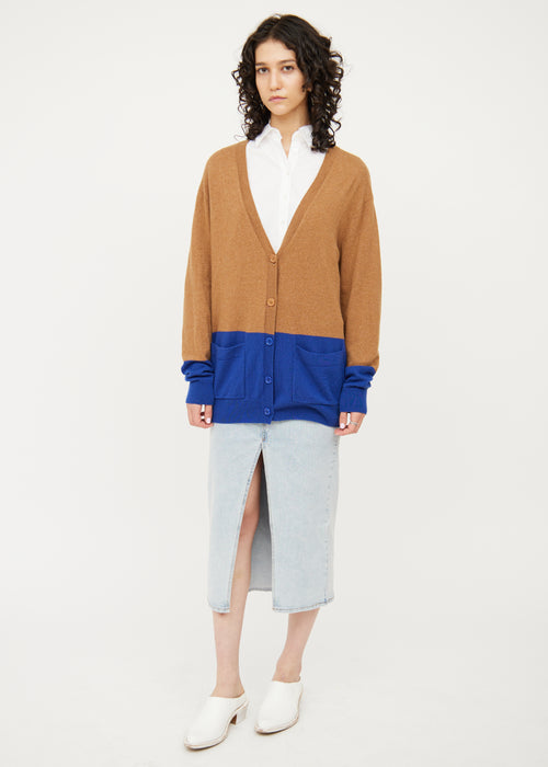 Dries Van Noten Brown 
Blue Button Long Sleeve Cardigan