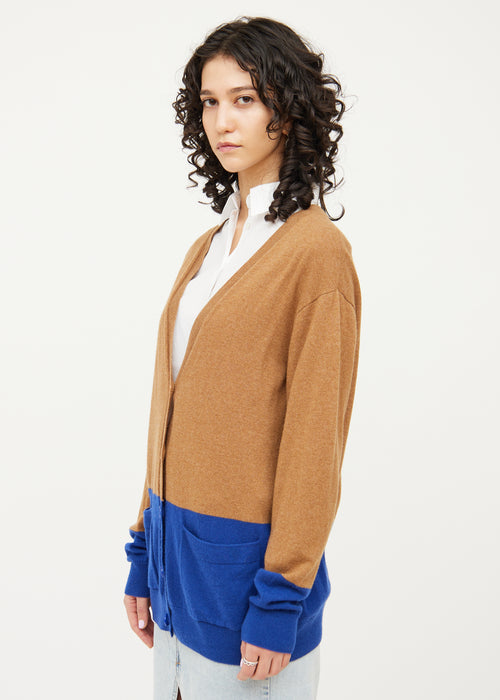 Dries Van Noten Brown 
Blue Button Long Sleeve Cardigan