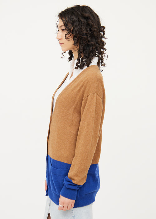 Dries Van Noten Brown 
Blue Button Long Sleeve Cardigan