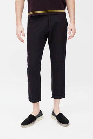 Dries Van Noten Burgundy 
Blue Wool Pants