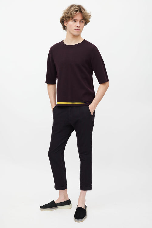 Dries Van Noten Burgundy 
Blue Wool Pants