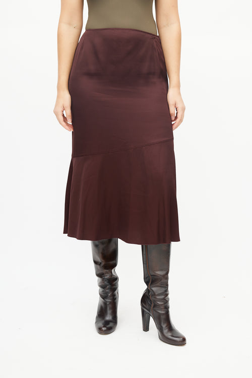 Dries Van Noten Burgundy Ruffled Satin Skirt