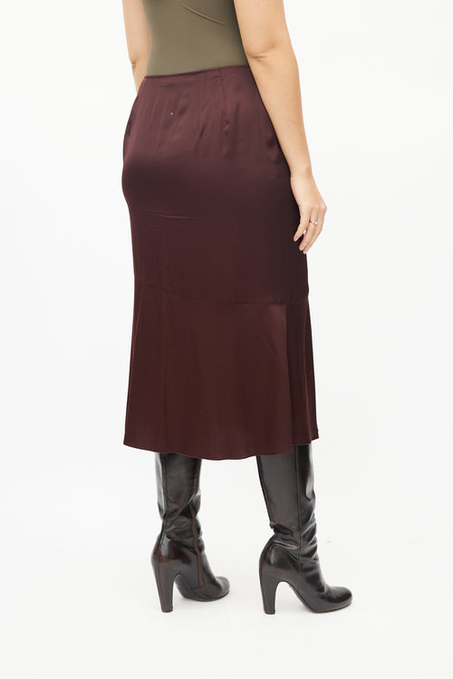 Dries Van Noten Burgundy Ruffled Satin Skirt