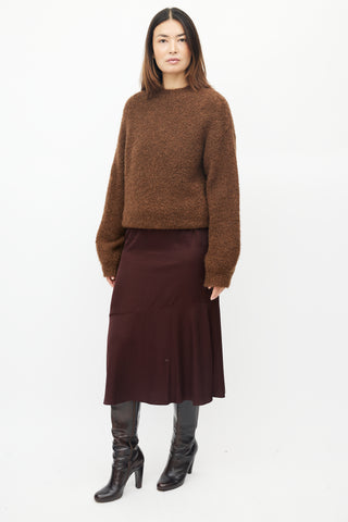 Dries Van Noten Burgundy Ruffled Satin Skirt