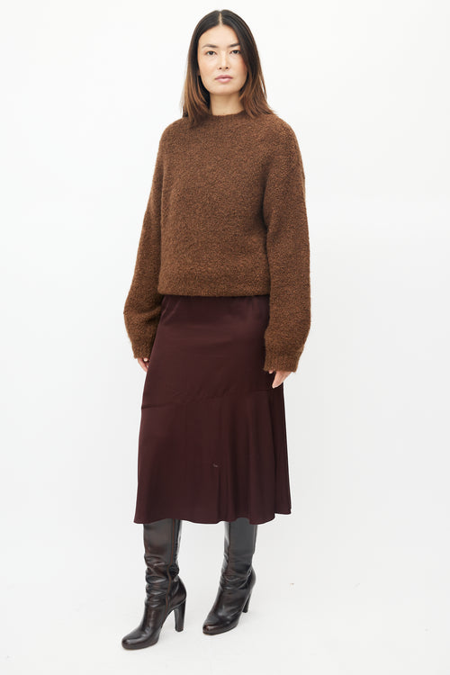 Dries Van Noten Burgundy Ruffled Satin Skirt