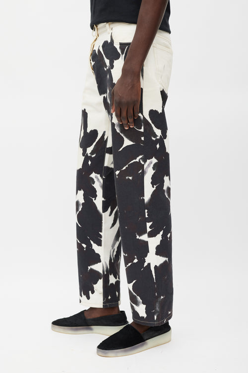 Dries Van Noten Cream 
Black Watercolour Jeans