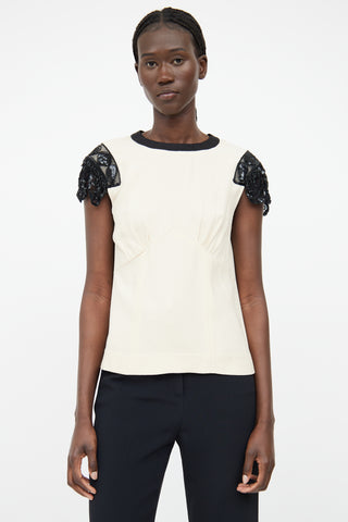 Dries Van Noten Cream Lace 
Sequin Top