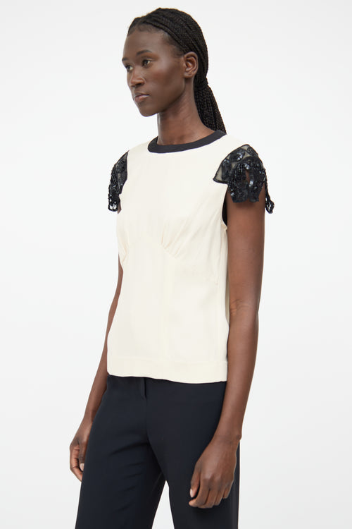 Dries Van Noten Cream Lace 
Sequin Top