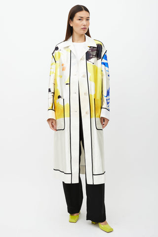 Dries Van Noten SS19 White 
Multicolour Print Coat