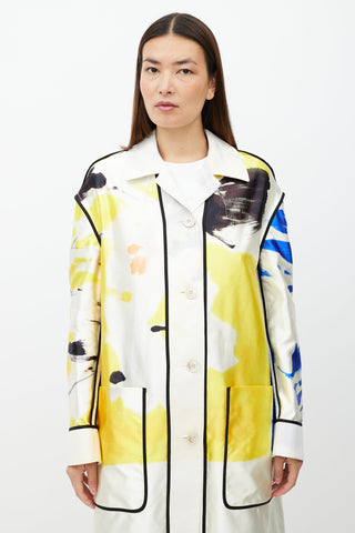 Dries Van Noten SS19 White 
Multicolour Print Coat