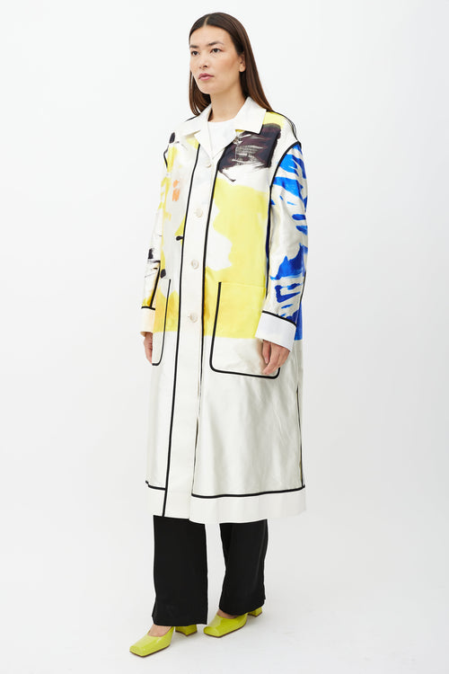 Dries Van Noten SS19 White 
Multicolour Print Coat