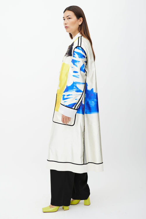 Dries Van Noten SS19 White 
Multicolour Print Coat