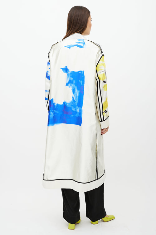 Dries Van Noten SS19 White 
Multicolour Print Coat