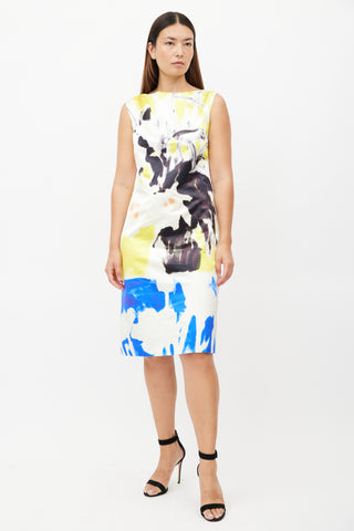 Dries Van Noten Cream 
Multicolour Abstract Silk Dress