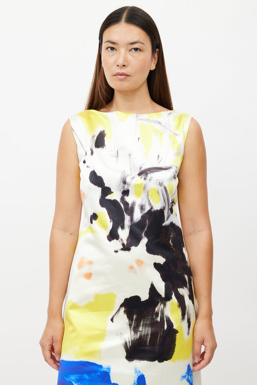 Dries Van Noten Cream 
Multicolour Abstract Silk Dress