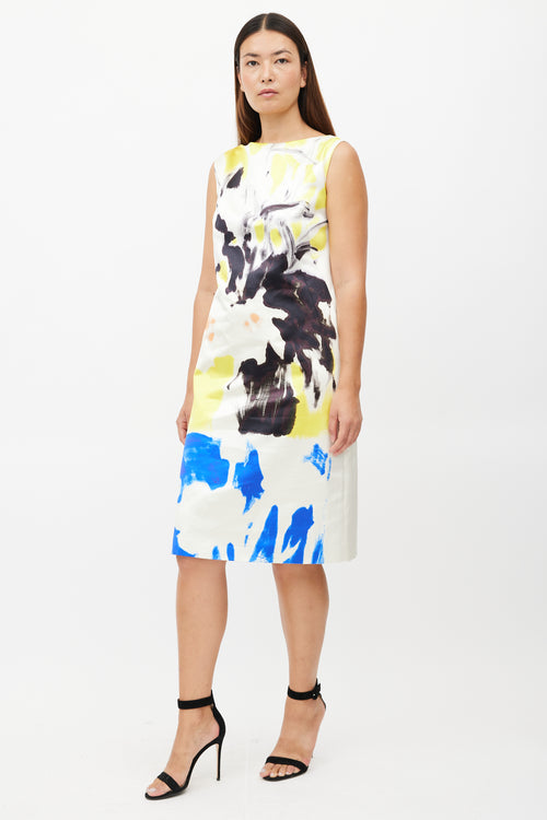 Dries Van Noten Cream 
Multicolour Abstract Silk Dress