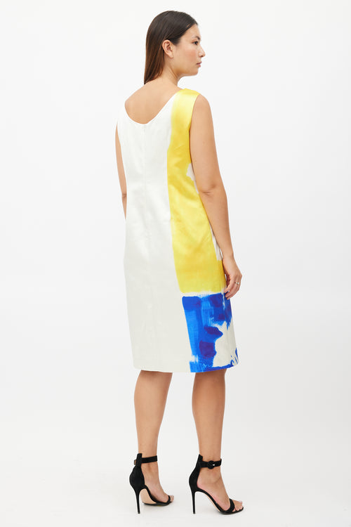 Dries Van Noten Cream 
Multicolour Abstract Silk Dress