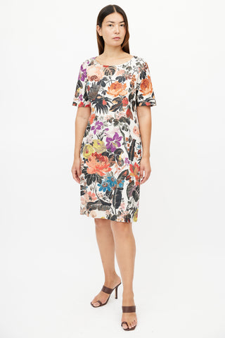 Dries Van Noten Cream 
Multicolour Floral Dress