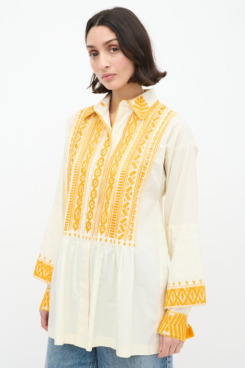 Dries Van Noten Cream 
Yellow Cotton Embroidered Shirt