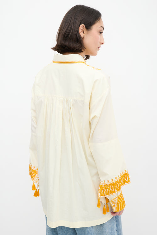 Dries Van Noten Cream 
Yellow Cotton Embroidered Shirt