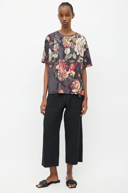 Dries Van Noten Dark Grey 
Multi Floral T-Shirt