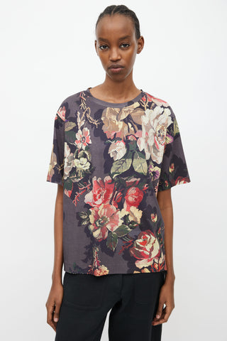 Dries Van Noten Dark Grey 
Multi Floral T-Shirt