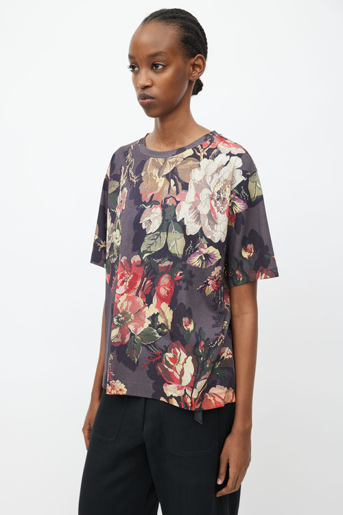 Dries Van Noten Dark Grey 
Multi Floral T-Shirt