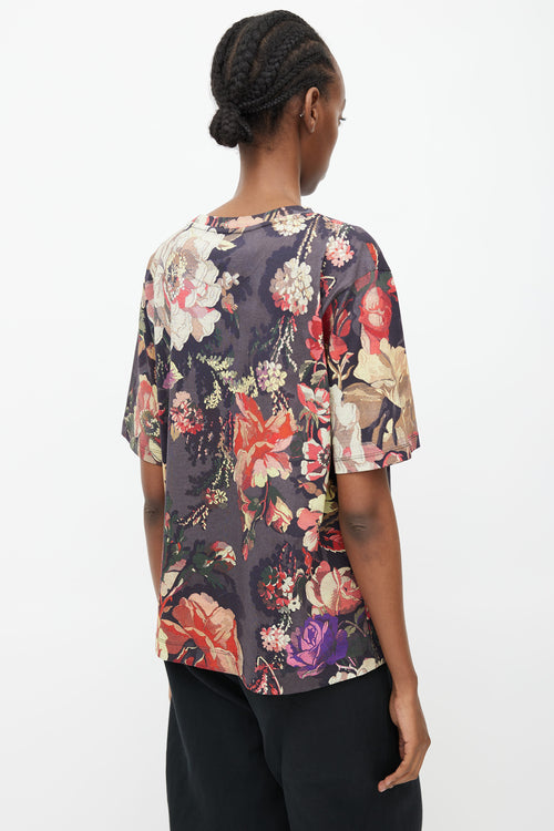 Dries Van Noten Dark Grey 
Multi Floral T-Shirt