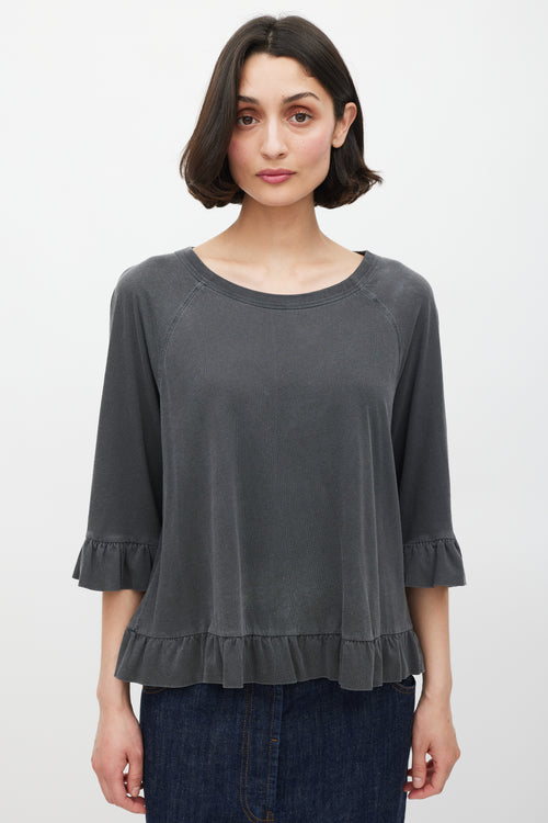 Dries Van Noten Dark Grey Washed Cotton Ruffled Top