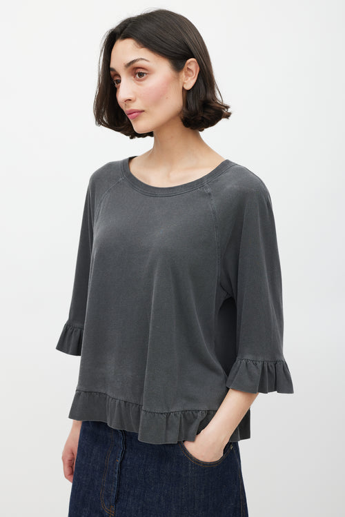 Dries Van Noten Dark Grey Washed Cotton Ruffled Top