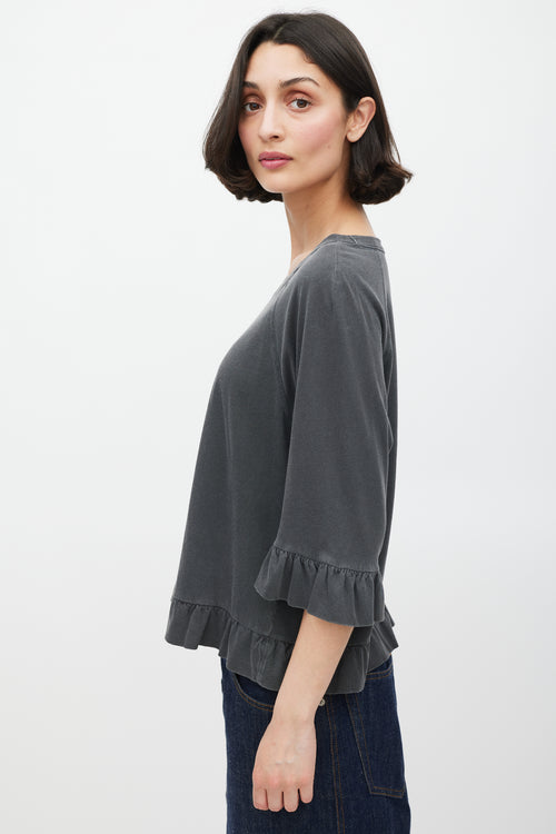 Dries Van Noten Dark Grey Washed Cotton Ruffled Top