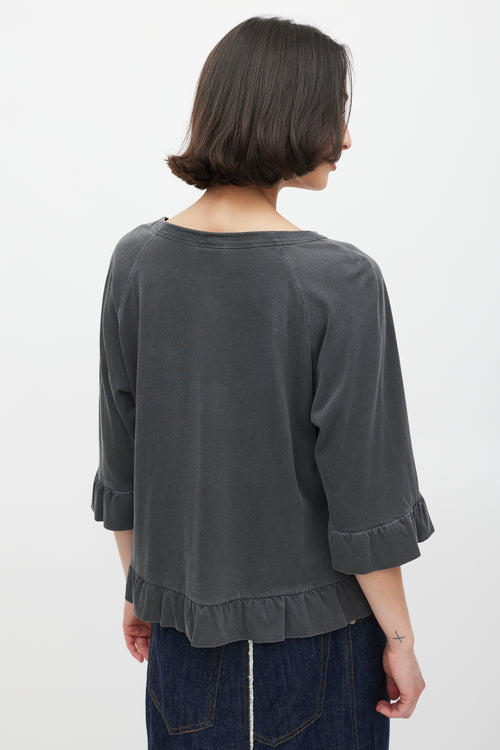 Dries Van Noten Dark Grey Washed Cotton Ruffled Top