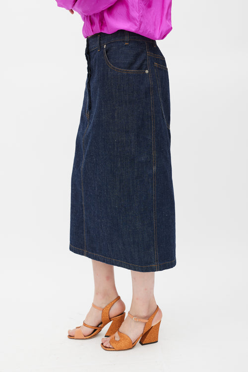 Dries Van Noten Dark Wash Denim Deconstructed Midi Skirt