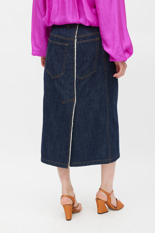 Dries Van Noten Dark Wash Denim Deconstructed Midi Skirt