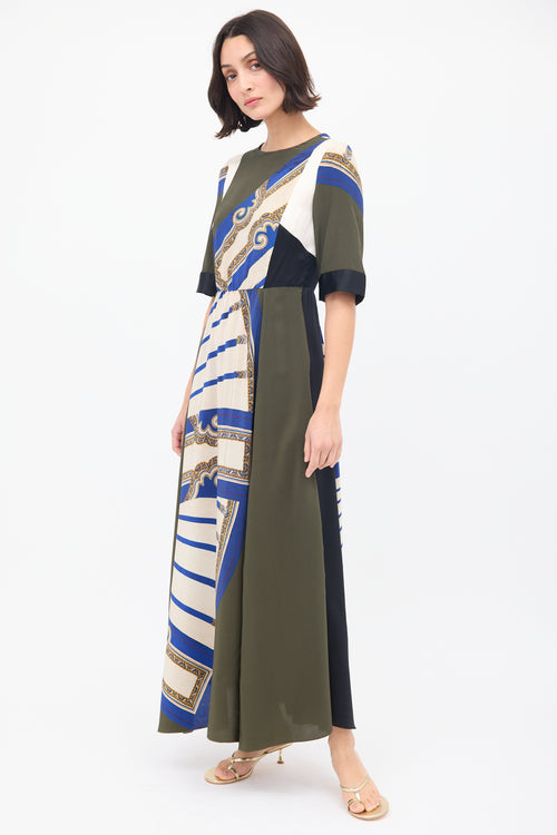 Dries Van Noten FW 2012 Green 
Multi Silk Printed Panelled Dress