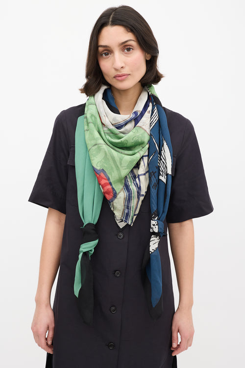 Dries Van Noten FW 2012 Green 
Multi Silk Printed Scarf