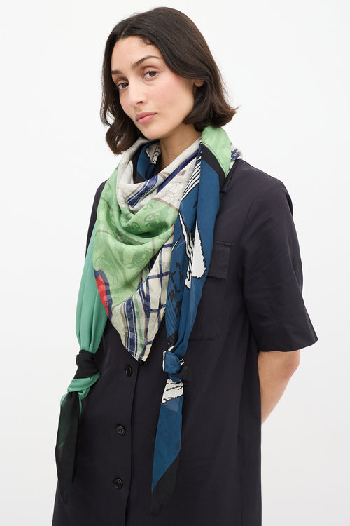 Dries Van Noten FW 2012 Green 
Multi Silk Printed Scarf