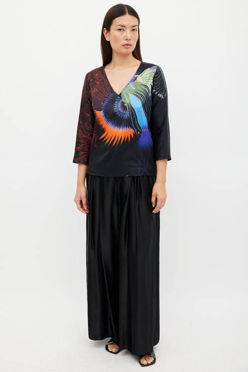 Dries Van Noten FW 2019 Black 
Multicolour Printed V-Neck Top