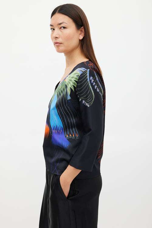 Dries Van Noten FW 2019 Black 
Multicolour Printed V-Neck Top