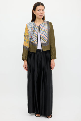 Dries Van Noten Fall 2012 Green 
Multi Silk Print Zip Jacket