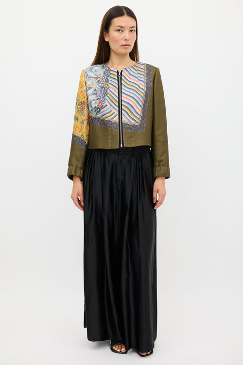 Dries Van Noten Fall 2012 Green 
Multi Silk Print Zip Jacket