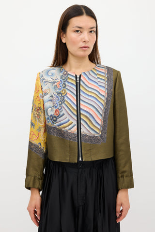 Dries Van Noten Fall 2012 Green 
Multi Silk Print Zip Jacket