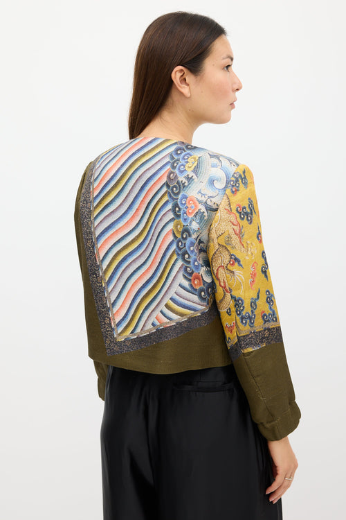 Dries Van Noten Fall 2012 Green 
Multi Silk Print Zip Jacket