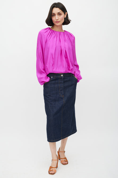 Dries Van Noten Fuchsia Silk 
Cotton Puffed Top