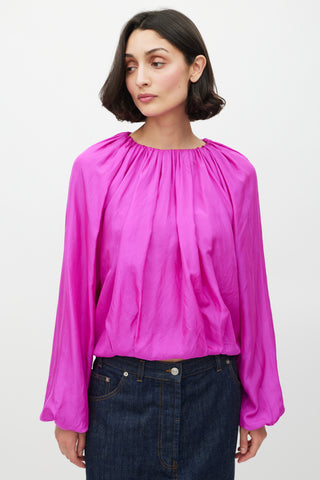 Dries Van Noten Fuchsia Silk 
Cotton Puffed Top