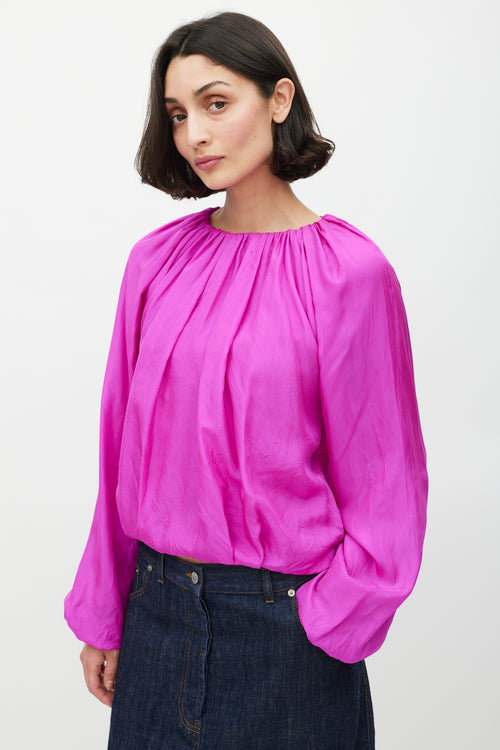 Dries Van Noten Fuchsia Silk 
Cotton Puffed Top