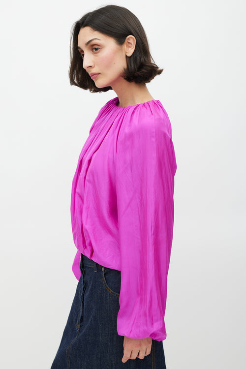 Dries Van Noten Fuchsia Silk 
Cotton Puffed Top