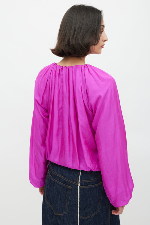 Dries Van Noten Fuchsia Silk 
Cotton Puffed Top