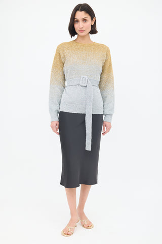 Dries Van Noten Gold 
Silver Tinsel Ombré Belted Sweater